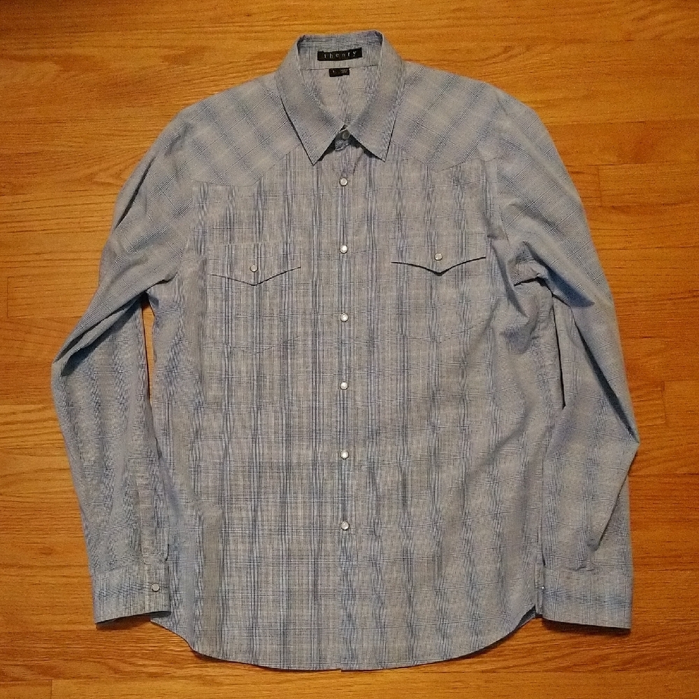 Theory Light Blue Patterned Button Down Western S… - image 1